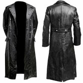 Men's German Classic WW2 Military Officer Leather Trench Coat – Black - Himpall